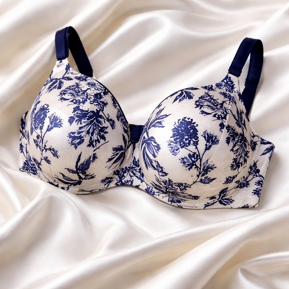 Cacique Navy Floral White Underwire Bra New With Tags 46H